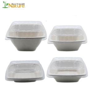 Écru carré 16oz jetable bagasse bols alimentaire bagasse emballage bol <span class=keywords><strong>de</strong></span> canne à sucre pour nouilles/salade - Product Image 5