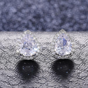 Boucles d'oreilles pendantes en or blanc avec zircon taille poire, serti clos, bijoux de mode classiques pour femme, mariage E470 - Product Image 6