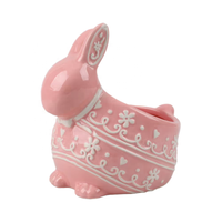 Vente en gros de bols à bonbons en céramique rose gaufrée en forme de lapin de Pâques, jardinières à succulentes mignonnes en forme de lapin, décorations pour la maison, plats de rangement, personnalisation OEM