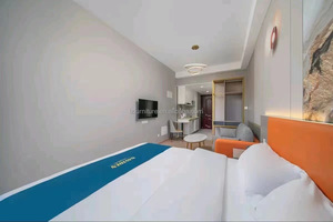 Commercial Hospitality Bedroom Set <b>Queen</b> King MDF Panel <b>Bed</b> <b>Frame</b> with Soft Orange Headboard Nightstand for 3 Star Hotel Project - Product Image 5