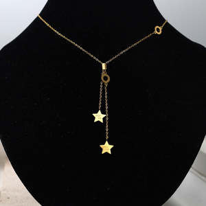 Double Star Tassel Necklace Gold Zinc Alloy Adjustable Clavicle Chain For Women Gift Jewelry - Product Image 4