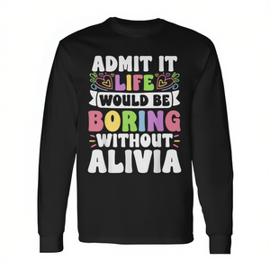 T-shirt à manches longues avec nom personnalisé Alivia, avec inscription personnalisée, cadeau familial - Product Image 2