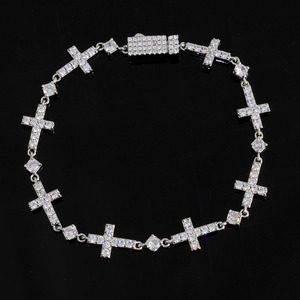 Luxury Gold Plated 5MM Iced Out <b>Chain</b> Bracelet Elastic Clasp Small <b>Cross</b> Design Bling Zircon Stones Fine Jewelry - Product Image 2