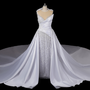 Dubai Wedding <strong>Dress</strong> <strong>Pearl</strong> Mermaid Bridal Gown <strong>with</strong> Full Beading Crystals Lace Decoration Princesse Long Train LSDZ95 Bride <strong>Dress</strong> - Product Image 2