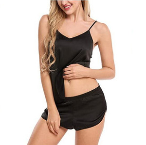 Kadın seksi saten pijama kıyafeti Cami şort takımı elastik bel özel Logo artı boyutu ile yaz ve bahar için - Product Image 6