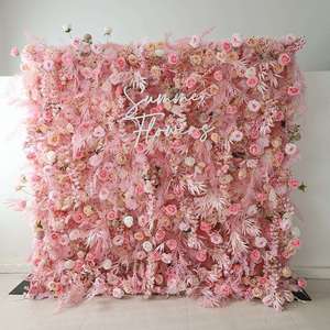 Mur de fleurs artificielles romantique et rêveuse pour mariage, 8 pieds x 8 pieds, fleurs roses mélangées, polyester fait main, réutilisable - Product Image 6