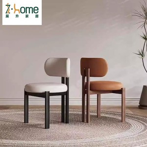 Chaise de salle à manger en bois massif de style nordique moderne et minimaliste, dossier crème, pour la maison, la salle à manger, le bureau, le bar, l'hôtel, l'école, l'appartement - Product Image 4
