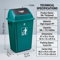 Poubelle rectangulaire en plastique 20L 40L 60L pour extérieur, bac à déchets, conteneur de recyclage pour usage commercial et public