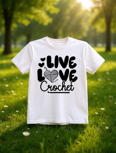 T-Shirt da Donna 'Live Love' all'Uncinetto, Collo Tondo, Manica Corta, Top Estivo Casual, 100% Cotone Jersey, Design Stampato, Regalo di San Valentino - Product Image 2