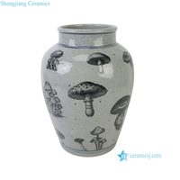 Lampe de table en céramique vintage DS-RXCG28-A, motif champignon noir, style melon d'hiver, luminaire décoratif pour la maison
