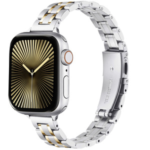 Bracelet en acier inoxydable à cinq maillons pour <span class=keywords><strong>Apple</strong></span> <span class=keywords><strong>Watch</strong></span>, fermoir pliable en métal, couleurs argent, noir, or, or rose - Product Image 5