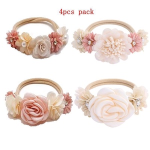 4 pièces/1 pièce – Bandeau de tête pour enfants, motif fleur de perle, haute élasticité, fleur artificielle, <span class=keywords><strong>mignon</strong></span>, pour photographie de bébé, voyage - Product Image 1