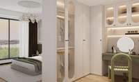 Vente en gros usine de meubles de chambre à coucher sur mesure de style français en contreplaqué et panneaux de particules : coiffeuses, armoires et ensembles de chambre