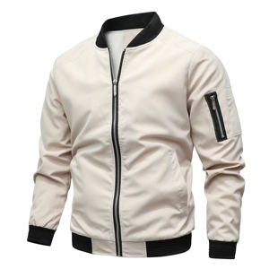 Blouson bomber sport personnalisé pour homme, col montant, fermeture éclair, grande taille, couleur unie, mode décontractée printemps-automne - Product Image 1