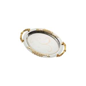 Grande vassoio moderno placcato in oro in acciaio inox e plastica ovale vassoio decorativo per cibo RS 1453 - Product Image 2