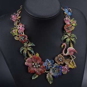 Kaimei 2025 joyería de moda de lujo exagerado completo diamante flamenco collar Retro aleación flor Rhinestone collares nupciales - Product Image 1
