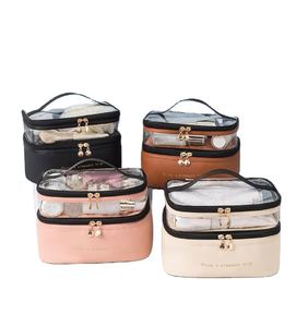 Large Capacity Double Layer PVC PU Zipper <b>Makeup</b> <b>Bag</b> Multifunction <b>Transparent</b> Toiletry Cosmetic Storage <b>Bag</b> - Product Image 2