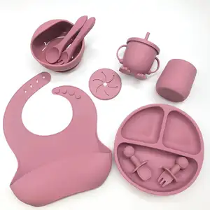 Wholesale Baby Feeding Set Soft Spoon BPA Baby Feeding Spoon Fork Set Utensils Silicone 10 Pcs Baby Set Feeding