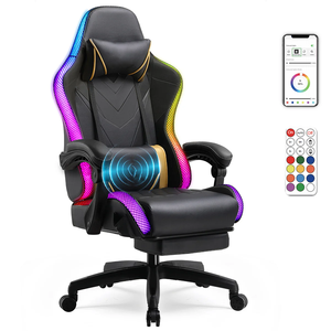 GT Racne Paiements gratuits Chaises de jeu LED RGB Sillas <span class=keywords><strong>Gamer</strong></span> avec lumières RVB et haut-parleurs <span class=keywords><strong>Bluetooth</strong></span> Repose-pieds Chaises d'ordinateur de bureau - Product Image 1