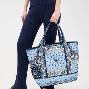 Sac fourre-tout en toile de coton imprimé floral personnalisé, grand format, pour femme, sac de week-end portable, sac de plage, fermeture éclair, printemps, été, automne, hiver - Product Image 5