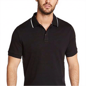 Polo de Manga Corta Negro para Hombre, Color Sólido, Tejido Transpirable, Estilo Casual - Product Image 1