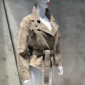 Veste en daim élégante, veste en cuir de mouton véritable, gris clair, vestes en daim pour femmes - Product Image 2