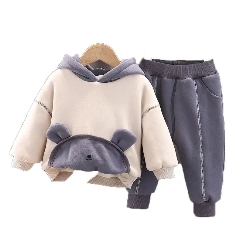Boy's winter plus velvet thick sweater suit baby children's fashion clothes baby Korean two-piece suit