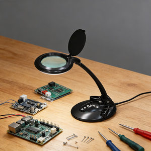 Lampe de bureau noire illuminée avec loupe et lumière 360°. Lampe à col de cygne rotative pour les loisirs et les travaux manuels - Product Image 6