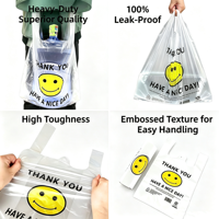 Sac en plastique transparent de qualité alimentaire HDPE avec poignée perforée, impression de logo, taille personnalisée, épais, pour boulangerie, confiserie, bonbons, aliments