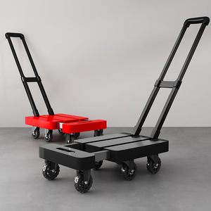 Carretilla telescópica, carrito de carga plegable, carretilla de mano portátil de 6 ruedas, carrito de arrastre silencioso y reforzado, carretilla de plataforma plana para el hogar - Product Image 2