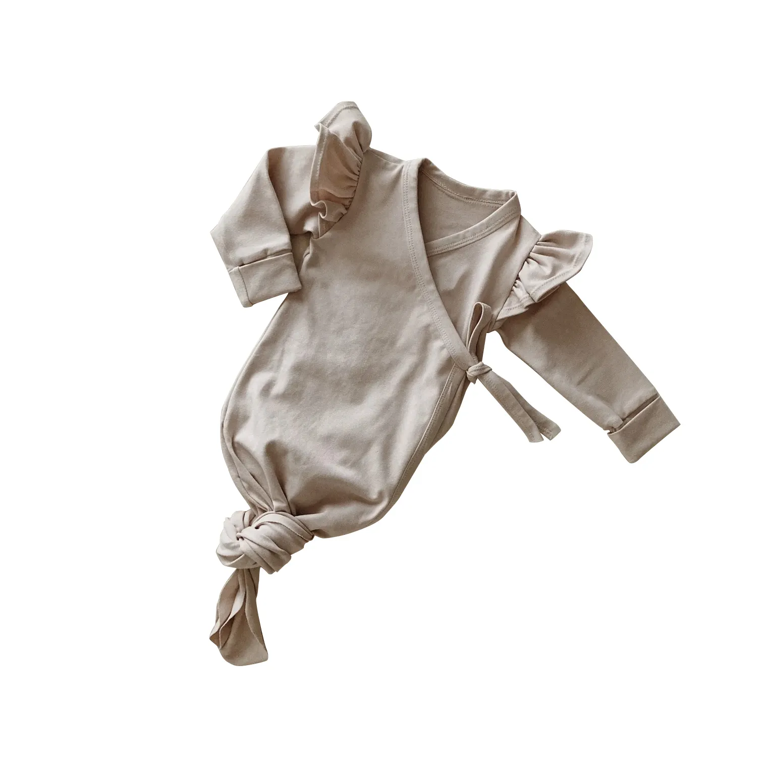 Custom 100% algodão macio e elástico bebê recém-nascido de manga longa plissado ombro saco de dormir ternos vestidos