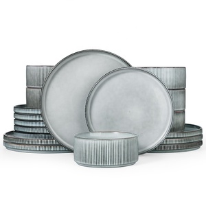 Services de table <span class=keywords><strong>en</strong></span> <span class=keywords><strong>grès</strong></span> céramique pour 4 personnes, 12 pièces, assiettes et bols à glaçure réactive, compatibles micro-ondes/lave-vaisselle, durables, modernes et luxueux - Product Image 5
