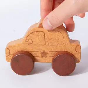 Children Beech Wood Mini Car Toys Montessori Wooden Trolley Training Muscle Grasping Kids Toys Car