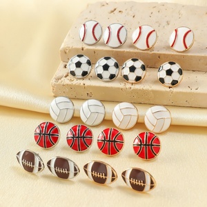 Hot Sale Drip Oil <strong>Stud</strong> Earrings Sport Basketball Soccer Baseball <strong>Football</strong> Volleyball <strong>Metal</strong> Alloy <strong>Stud</strong> Earrings - Product Image 1