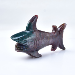 Sculptures de requins en jaspe océanique de haute qualité en pierre naturelle sculptée, pour la décoration de bureau, vente en gros - Product Image 5