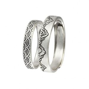Anillos de Pareja con Diseño Tradicional Chino de Montaña, Anillo Ajustable para Parejas, Anillo de la Buena Suerte y del Dinero, Anillo con Moneda Antigua China - Product Image 1
