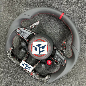 Volante de Fibra de Carbono y Cuero Personalizado para Audi, Nuevo Estilo Actualizado con Botón de Encendido, Compatible con R8 TT RS <span class=keywords><strong>RS3</strong></span> 4 5 6 7 A4 A6 Q3 Q5 Q7 - Product Image 1