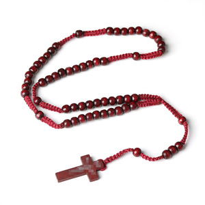 Collana del rosario cattolico con croce e gesù ciondolo cristiani gioielli <span class=keywords><strong>di</strong></span> preghiera religiosa all'ingrosso perline <span class=keywords><strong>di</strong></span> <span class=keywords><strong>legno</strong></span> naturale fatte a mano - Product Image 6
