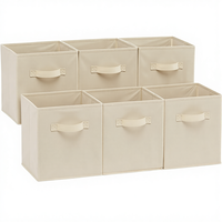 Lot de 6 cubes de rangement pliables en tissu beige robuste avec poignées, capacité de 8,5 litres