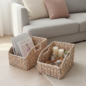 Bobai – panier de rangement rectangulaire tissé à la main, ensemble de deux organisateurs de bureau grands et petits pour cosmétiques et télécommandes - Product Image 5