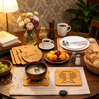 Sous-verres en bois multi-formes, tapis de table ajourés, isolants thermiques, en bois naturel, décoration de table, vente en gros