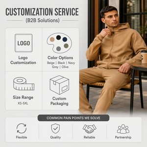 Survêtement 2 pièces pour homme en mélange <span class=keywords><strong>de</strong></span> coton doux, avec capuche zippée intégrale, manches raglan, coupe décontractée, poignets côtelés, cordon <span class=keywords><strong>de</strong></span> serrage, coupe fuselée, personnalisable OEM ODM - Product Image 4
