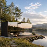 Maisonnette préfabriquée mobile en acier et verre, avec miroir, en kit, étanche, idéale pour les projets hôteliers Airbnb et de villégiature