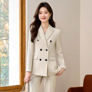 Women's Suit Set Black Double Breasted Jacket Skirt Set Autumn Formal Wear Elegant Slim Fit Three Quarter Sleeve Polyester - Product Image 2