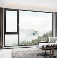 Ventana Corredera de Aluminio con Rotura de Puente Térmico, Fija y Abatible, para Balcón de Apartamento o Villa, Estilo Moderno y Lujoso, Color Negro, Marca Wharton, para Sala de Estar