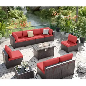 Rattan Furniture Multifunctional Wicker Fire Pit Table Set Outdoor Patio Furniture Set