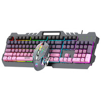 RAIKU T21 Wired Gaming Keyboard Mouse Combo Metal Frame RGB Backlit Phone Holder Anti Ghosting for PC Gamer Esports