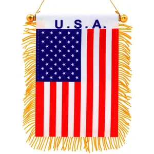 Double Sided American USA Fringy Window Hanging Flag with Suction Cup