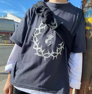 T-<span class=keywords><strong>shirt</strong></span> personnalisé impression ourlet brut Vintage pierre en détresse lavé à l'acide t-shirts graphiques t-<span class=keywords><strong>shirt</strong></span> double couche à manches longues T-<span class=keywords><strong>Shirt</strong></span> patron - Product Image 1