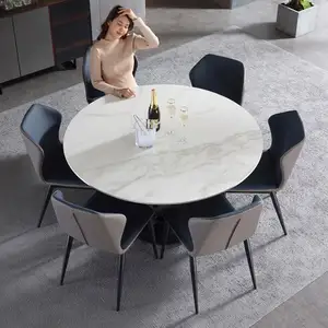 Furnitur rumah Modern, set meja makan 6 tempat duduk, meja makan marmer bulat UNTUK RESTORAN